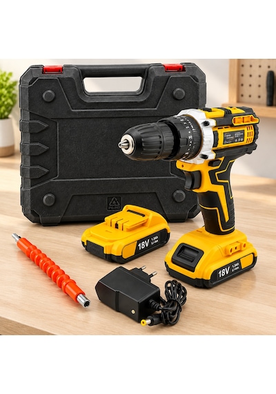 Şarjlı Matkap Seti 1850 Rpm 18w Çantalı Yedek Bataryalı Sarı