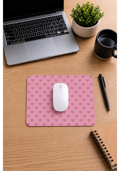 Pembe Renkli Kalpli Desenli Ergonomik Mouse Pad, Kaymaz Yüzey İle Ev Ve Ofis Kullanımı İçin İdeal 230x190x2mm
