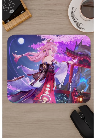 Yae Miko Genshin Impact Anime Gacha V5 - 22x18 Gaming Mouse Pad Fare Altlığı