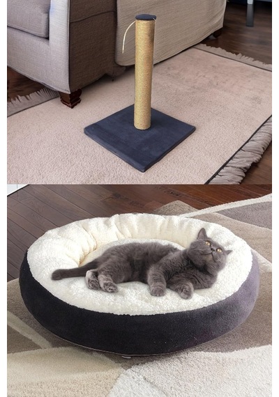 Xxl Kapalı Kedi Tuvaleti + Simit Yatak + Tırmalama + Paspas Kedi Başlangıç Seti - Xxlkt1