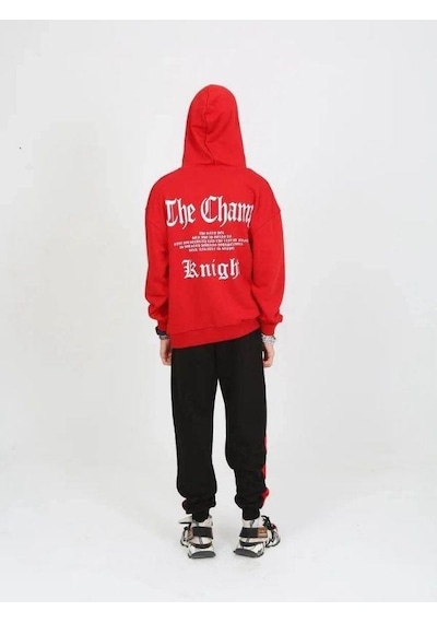 Marions Erkek Çocuk Yazılı Kapüşonlu Sweatshirt-15238 Kırmızı