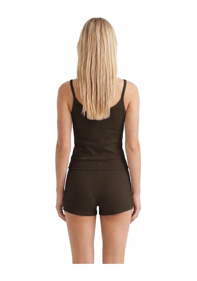 Cottonill Premium - Neat Collection Kahverengi Rib Dokulu İnce Askılı Modal Viskon Şortlu Kadın Pijama Takımı