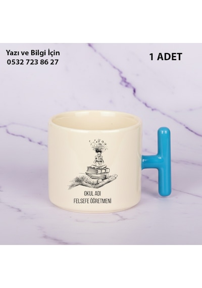 Felsefe Öğretmeni Öğretmenler Günü İçin Kişiye Özel İsim Baskılı T Kupa Bardak Öğretmene Hediyelik Mavi