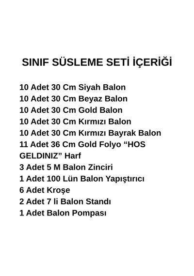 Sınıf Süsleme Seti Gold Folyo Harfler Beyaz Kırmızı Siyah Gold Balonlar Okul Sınıf Pano Süsleme İlköğretim Haftası Kutlama
