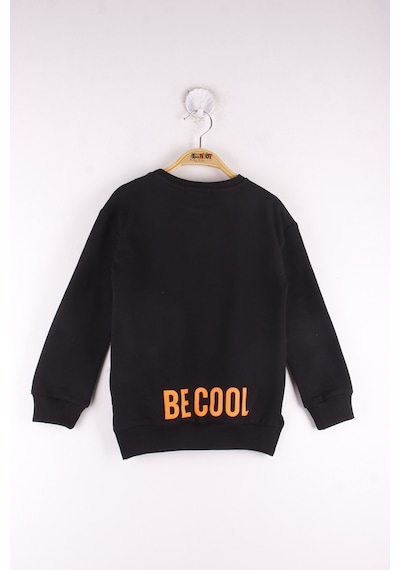 Toontoy Kız Çocuk Relax Fit Bisiklet Yaka Baskılı Sweatshirt - 2 İplik Siyah