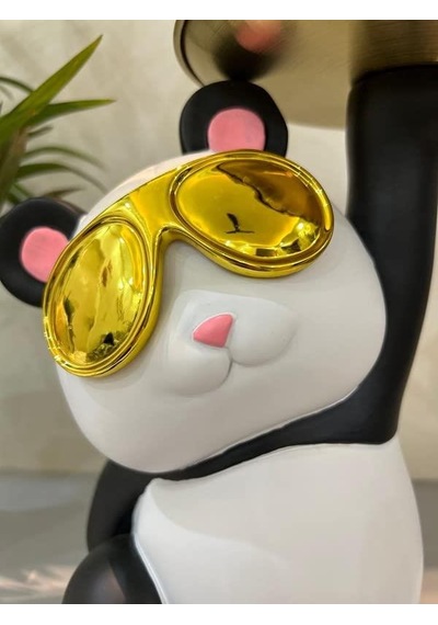 Lüks Gözlüklü Panda Anahtar Tepsisi Biblo Çok Amaçlı Sehpa Dekoru Takı Telefon Organizeri 27 Cm