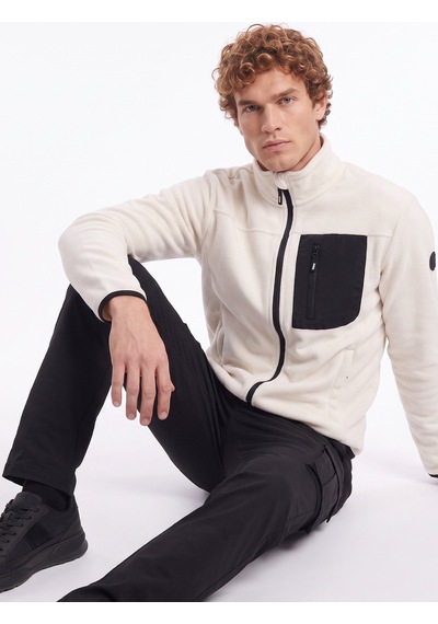 Jeep Ekru Erkek Dik Relaxed Düz Polar Sweatshırt J4wm-swt4444
