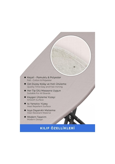 Ütü Masası Kılıfı Örtüsü Bezi, Pembe Eskitme Desenli Süngerli Ve Keçeli, Yanmaz, Ayarlanabilir 48x138 Cm