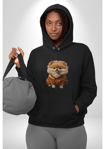 Teacup Pomernian Çeket Kadın Erkek Siyah Kapüşonlu Sweatshirt Hoodie Siyah