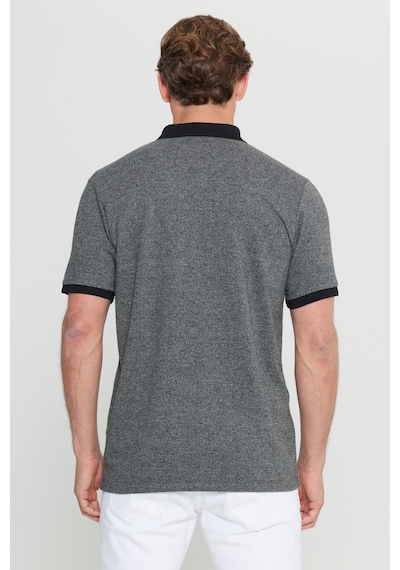 AC&Co / Altınyıldız Classics Erkek Sıyah Pamuklu Comfort Fit Rahat Kesim Polo Yaka Jakarlı Tişört Siyah