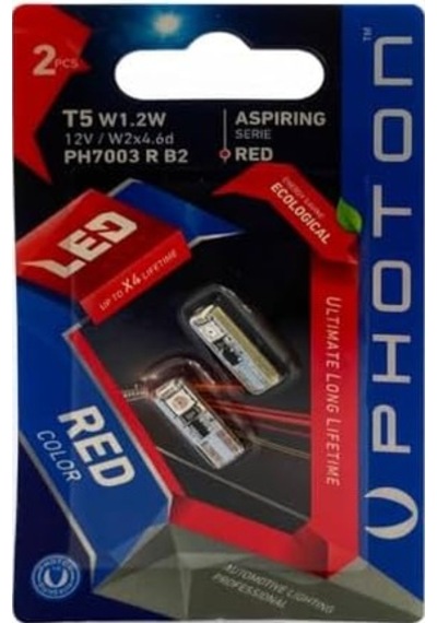 Photon Ampul T5 12v W1.2w Kırmızı 3 Smd Led 2'li Blister Pht Ph7003 R B2