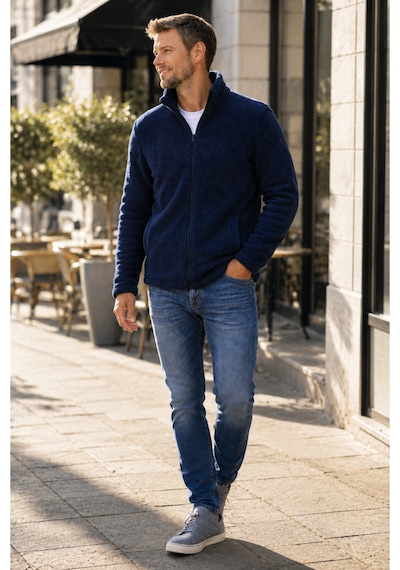 Luxıc Core Erkek Peluş Mont Slim Fit Dik Yaka Fermuarlı Cepli Günlük Spor Ceket Lacivert