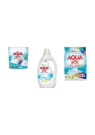 Aquabor Doğal Mineralli Tablet + Sıvı Beyaz + 4 Kg Renkliler 3 Lü Set