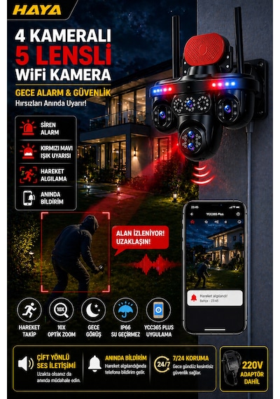 Mpıa Haya 4 Kameralı 5 Lensli Wifi Kamera 3 Ptz 10x Optik Zoom Ip66 Gece Görüş