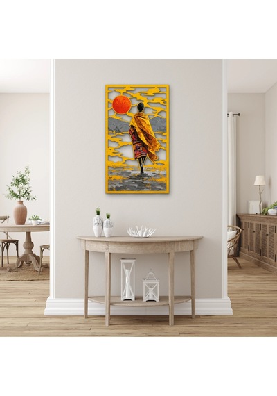 Altın Güneşe Yürüyen Kadın - Metal Tablo - Dec0285 29 X 50 Cm Çok Renkli