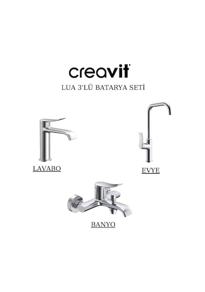 Creavit Lua Lavabo Banyo Eviye Bataryası 3'lü Set LU1500-LU2500-LU8500 Krom