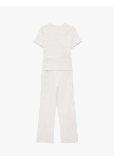 Koton Kısa Kollu Rahat Kesim Pamuklu Pijama Takımı - 2'li Set Ekru Desenli 6slk40091mk