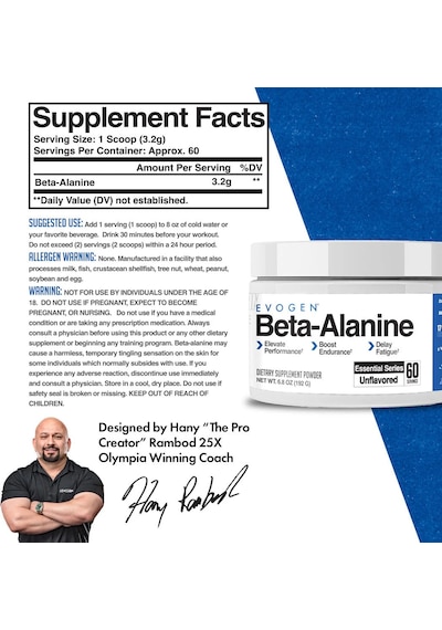 Evogen Beta Alanine Powder Performance Enhancer Boost Endurance, Delay Fatigue 60 Servis