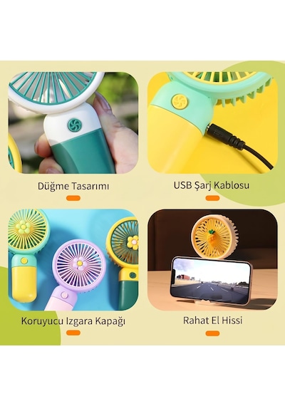 El Tipi Mini Fan, 250mah Batarya, Usb Şarj Edilebilir, Doğal Rüzgar Özelliği, Taşınabilir Ve Ko