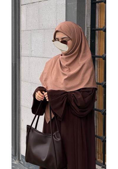 Qalortex Scarf Premium Jakarlı Hüma Büyük Boy Eşarp -vizon