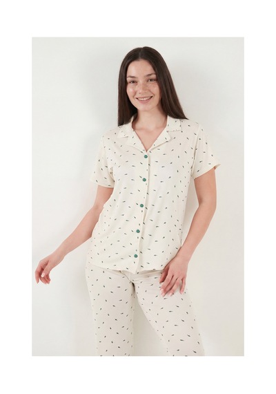 Lela Bayan Pijama Takımı 65750101y Ekru-yeşil
