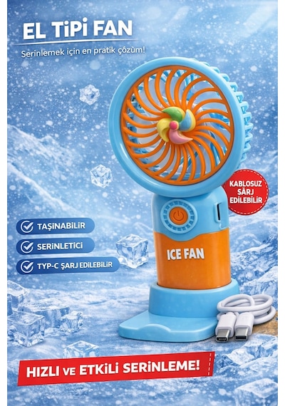 Fit Mavi Mini Taşınabilir Sessiz El Fanı 3 Hız Ayarlı Mini El Pervanesi Soğutucu-vantilatör