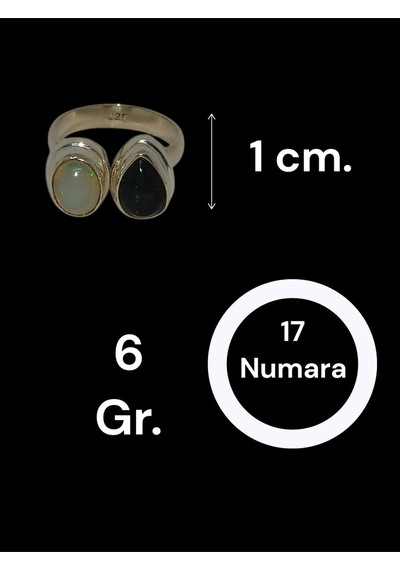 El İşçiliği Siyah Ve Beyaz Opal Taşlı 925 Ayar Gümüş Kadın Yüzük 17 Numara