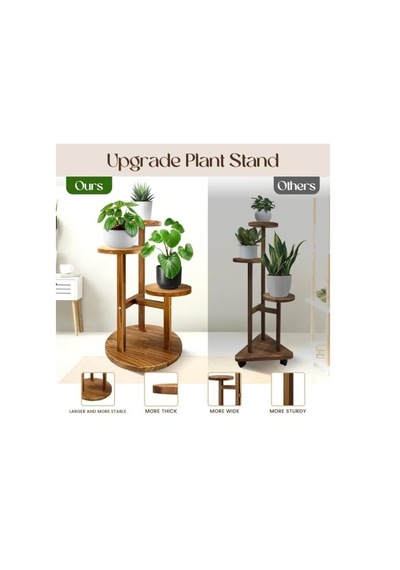 Çiçeklik 3 Raflı Saksılık Dekoratif 3 Raflı Çiçeklik Doğal Ahşap Saksılık Çiçek Rafı Daire Model
