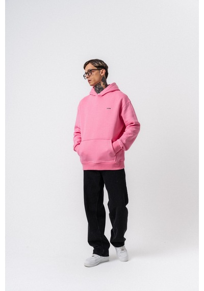 Erkek Respire Yazı Detaylı Kapüşonlu Basic Oversize Hoodie Pembe