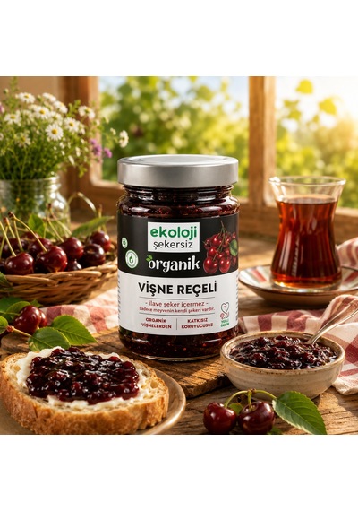 Organik Glutensiz Şekersiz Vişne Reçeli 380 Gr.