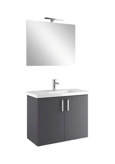 Kale Noah Antrasit 80 Cm Kapaklı Alt Dolap, Lavabo Ve Ayna Takımı