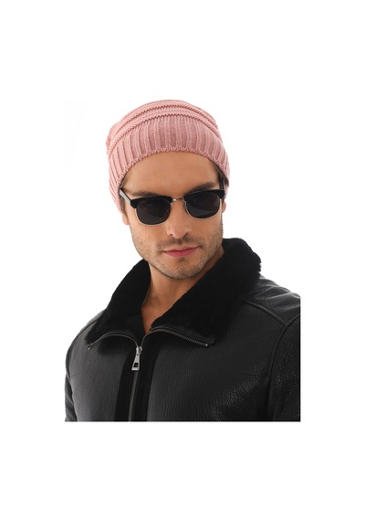 Ritagarcia Unisex Arkası İpli Büzgülü Triko Bere Kışlık Dökümlü Slouchy Beanie Bere Pudra