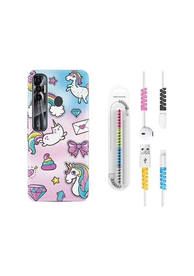 Tecno Spark 7 Pro Kılıf Kablo Koruyuculu Unicorn Mektup 1800