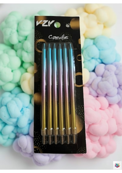 Degrade Renkli Estetik Mumlar 6 Lı Paket 15 Cm Doğum Günü Ve Parti Mumları Çok Renkli