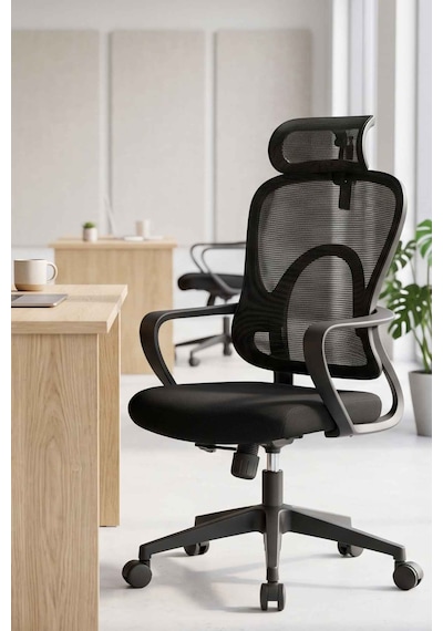 Çizgi Ergonomik Başlıklı Fileli Yönetici Ve Çalışma Koltuğu Siyah Çizgi Ergonomik Başlıklı Fileli Yönetici Ve Çalışma Koltuğu Siyah