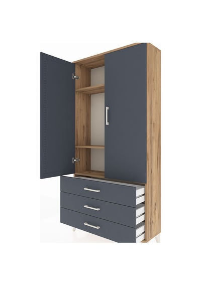 Arges Dolap 3 Raflı 3 Çekmeceli 2 Kapaklı 88x30x182 Çam-antrasit Çam