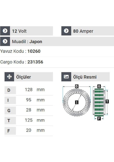 Nursan 150912 Statör 12v 80a Tata Pikap Çift Kabin
