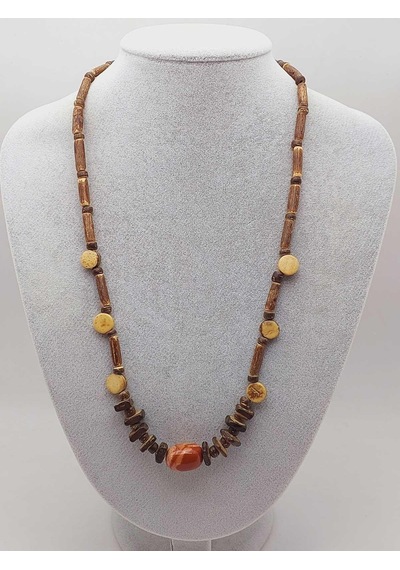 Yasamtohumu Ahşap & Jasper Tasarım Unisex Otantik Kolye 56104 Çok REnkli Çok Renkli