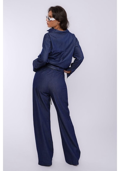 Madmext Mavi Basic Kadın Gömlek Pantolon İkili Takım Mg2383 Mavi