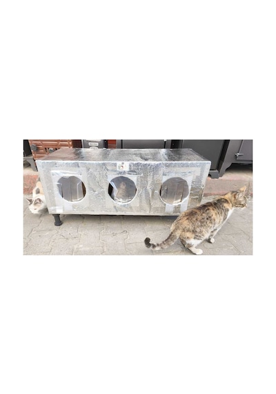 Kedi Evi Kedi Yuvası Kedi Barınağı %100 Su Soğuk Ve Kar Karumalı Ayaklı 3 Bölmeli 90x40x36cm