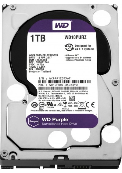 WD 1TB 3.5" 5400RPM 64MB SATA3 GÜVENLİK DİSK   PURPLE WD10PURZ