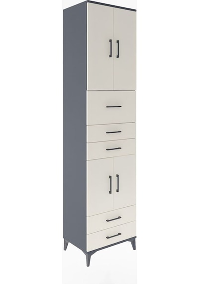Hyperion Dolap 4 Raflı 5 Çekmeceli 4 Kapaklı 60x44x243 Antras... Antrasit