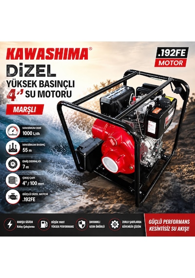 Kawashima Dizel Yüksek Basınçlı 4'' Su Motoru Marşlı