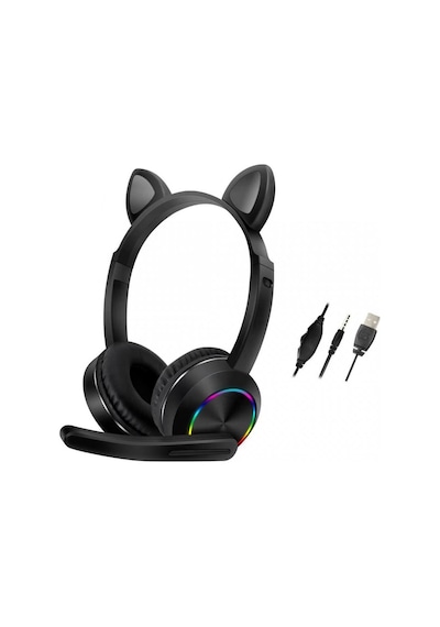 Karler Bass Akz020 Kafa Üstü Işıklı Kedi Kulaklık Siyah