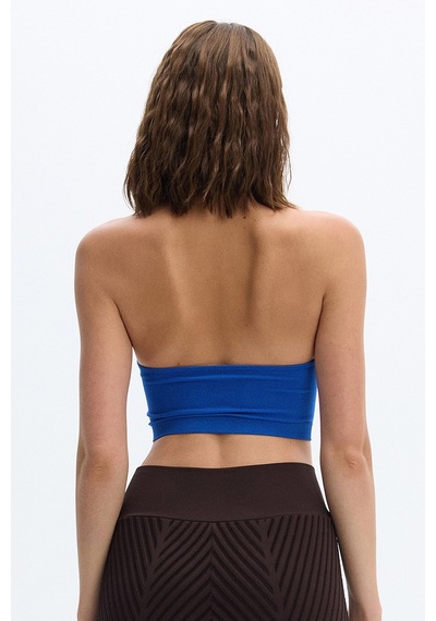 SubTone Boyundan Geçmeli Ribli Crop Top Cobalt Mavi