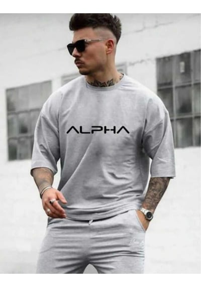 Kozia Outdoors Malkoçbey Alpha Baskılı Oversize Basic T-shirt Gri