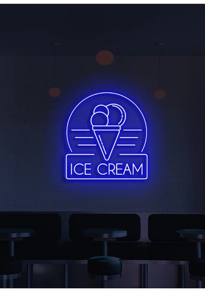 Ice Cream Yazılı Ve Şekilli Neon Tabela Mavi