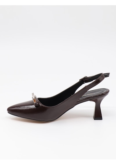 Nesilshoes Nesil Shoes Elva 761 Khv Krşk Rgn Topuklu Kadın Ayakkabı Kahve Kırışık Rugan