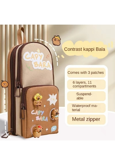 Youmex Okul Çantası, Kalem Kutusu, Kırtasiye Çantası, Kalem Kutusu, Kırtasiye Saklama Kontrast Renk - Capybara Siyah