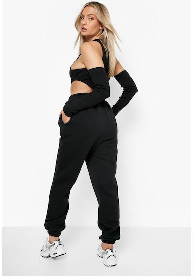 Pink Life Siyah Kalın Kumaş Kolluklu Bodysuit Siyah